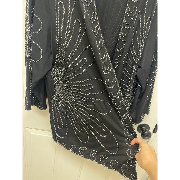 Embroidered Open Front Cardigan long sleeve flowy boho black size 3X - Picture 4 of 6